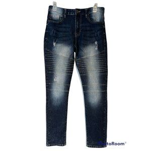 Southpole Blue Moto Skinny Jeans Men 30 x 32 Ribbed Distressed Straight Leg